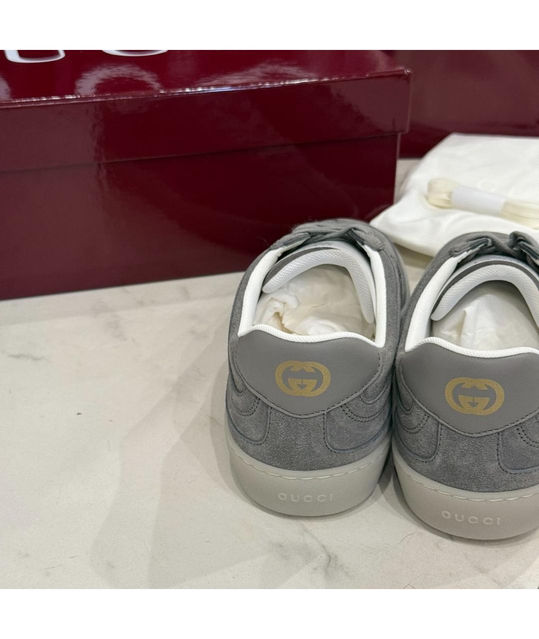 GUCCI Серые замшевые низкие кроссовки / кеды, фото 4