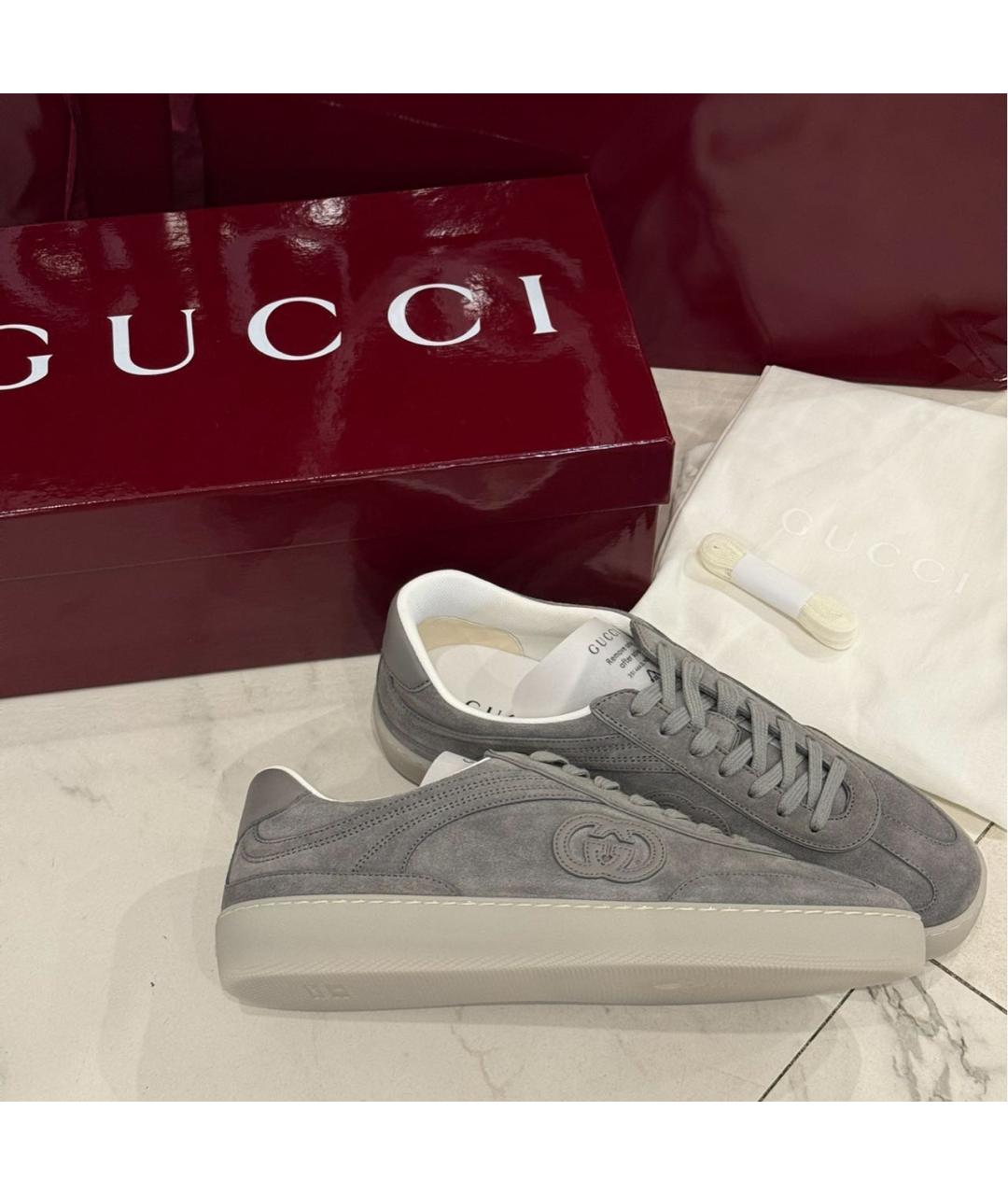 GUCCI Серые замшевые низкие кроссовки / кеды, фото 6