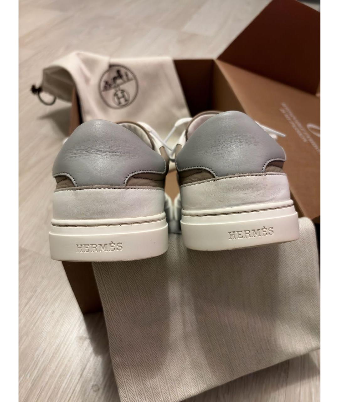 HERMES Бежевые кожаные кеды, фото 4