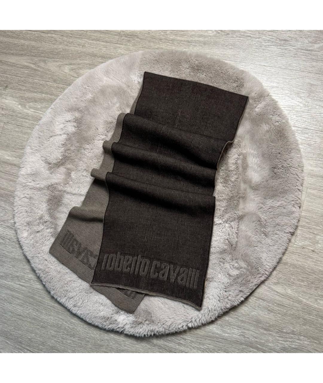 ROBERTO CAVALLI Коричневый шерстяной шарф, фото 9