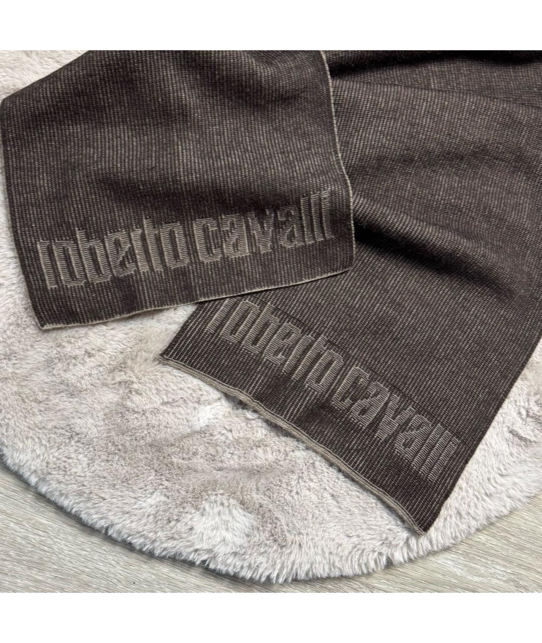 ROBERTO CAVALLI Коричневый шерстяной шарф, фото 3