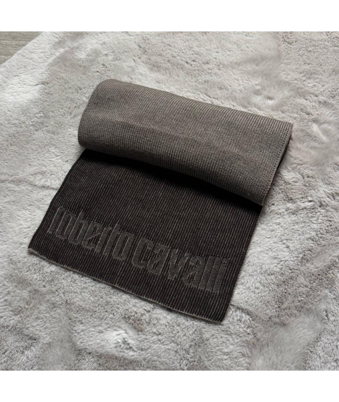 ROBERTO CAVALLI Коричневый шерстяной шарф, фото 7