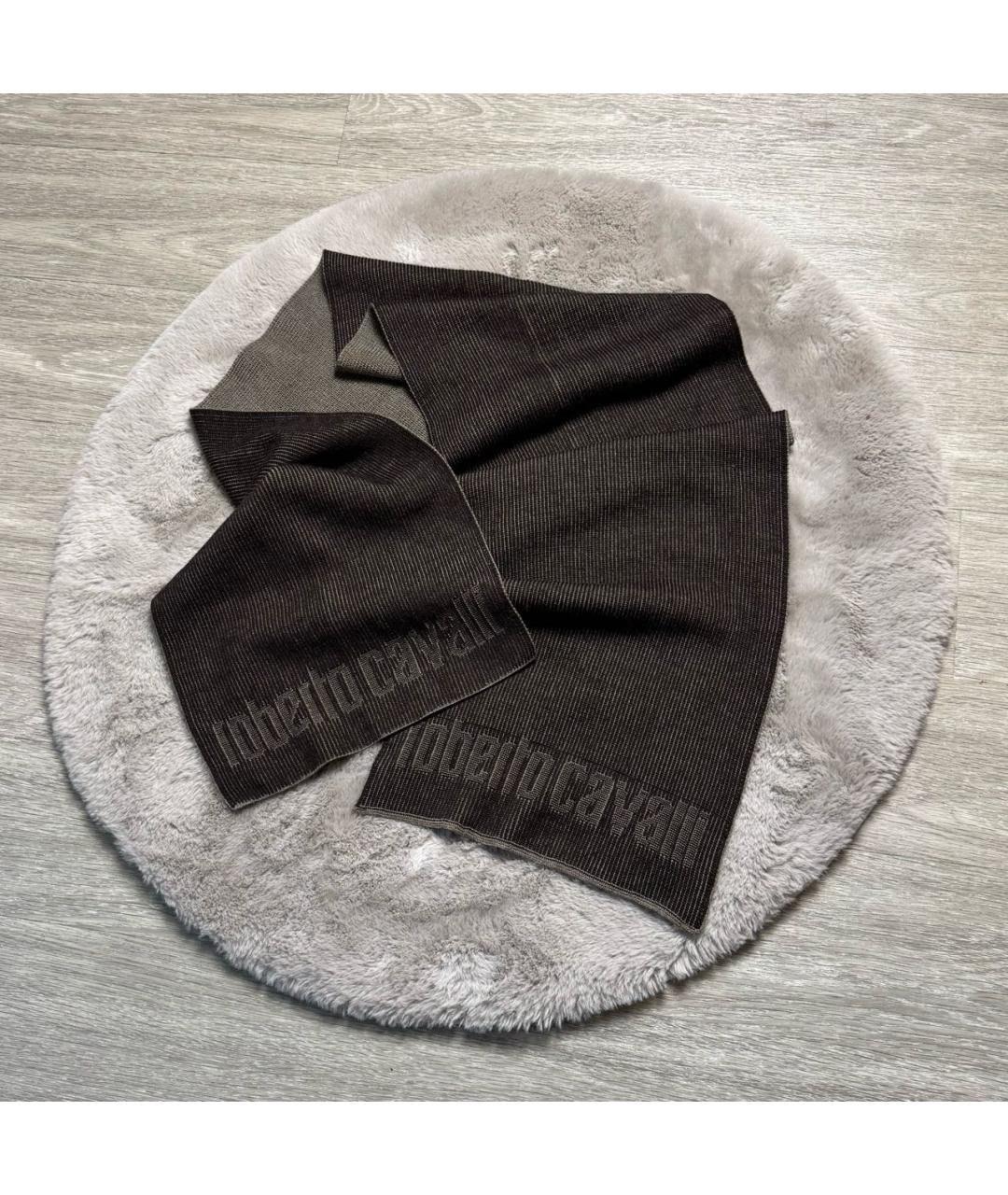 ROBERTO CAVALLI Коричневый шерстяной шарф, фото 4