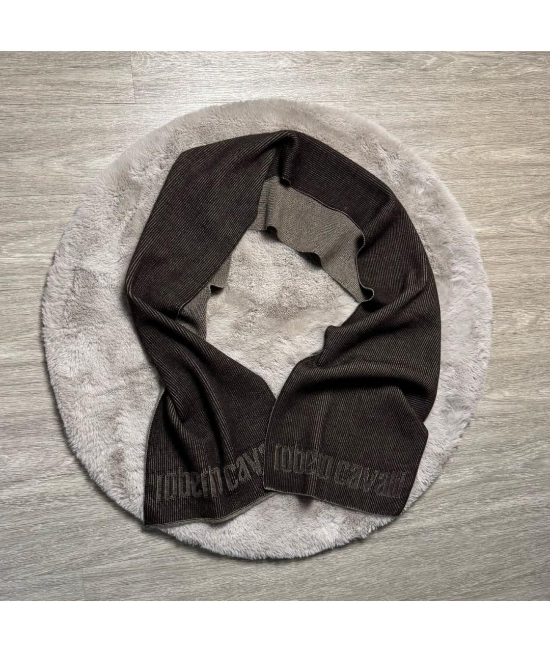 ROBERTO CAVALLI Коричневый шерстяной шарф, фото 2