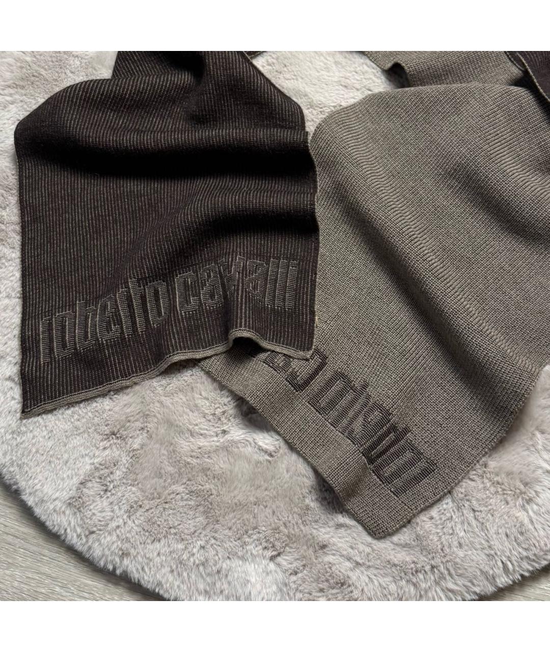 ROBERTO CAVALLI Коричневый шерстяной шарф, фото 8