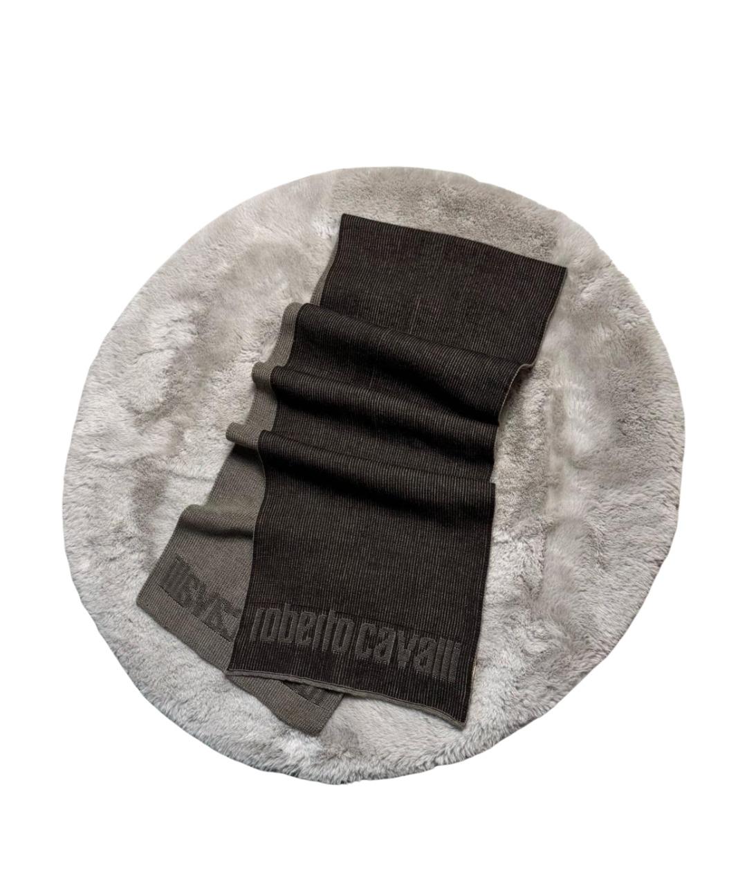 ROBERTO CAVALLI Коричневый шерстяной шарф, фото 10