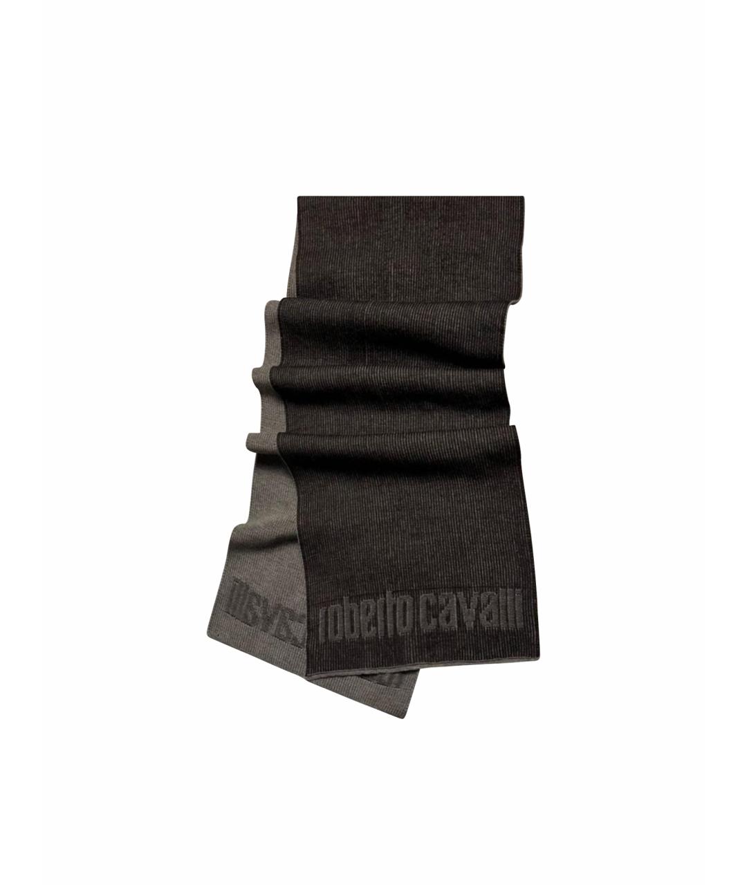 ROBERTO CAVALLI Коричневый шерстяной шарф, фото 1