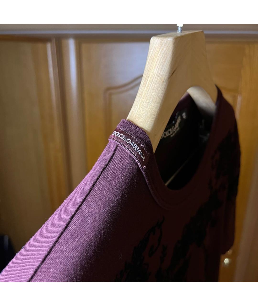 DOLCE&GABBANA Бордовая хлопковая футболка, фото 5