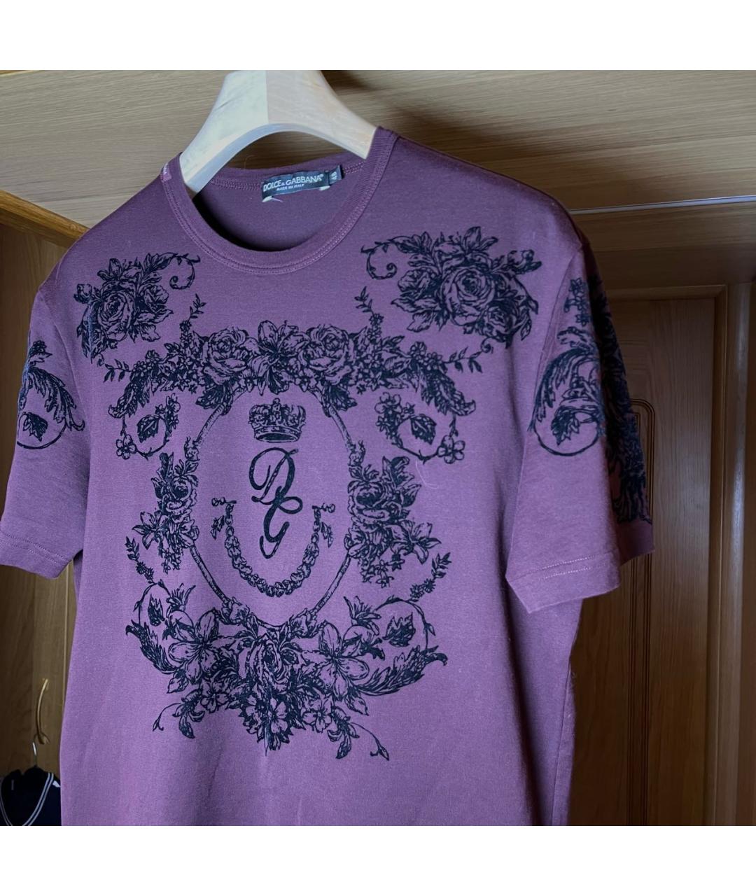 DOLCE&GABBANA Бордовая хлопковая футболка, фото 3