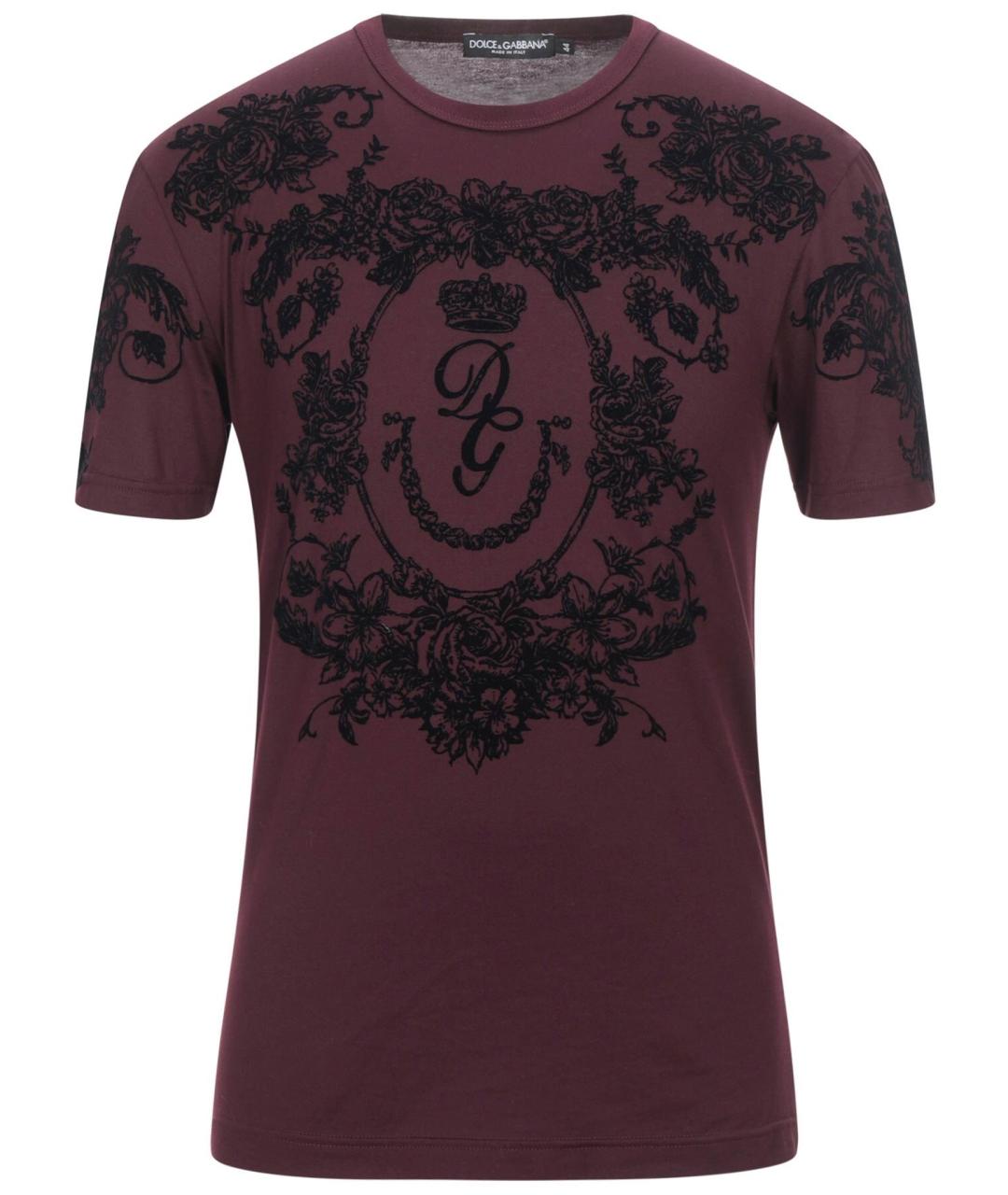 DOLCE&GABBANA Бордовая хлопковая футболка, фото 1