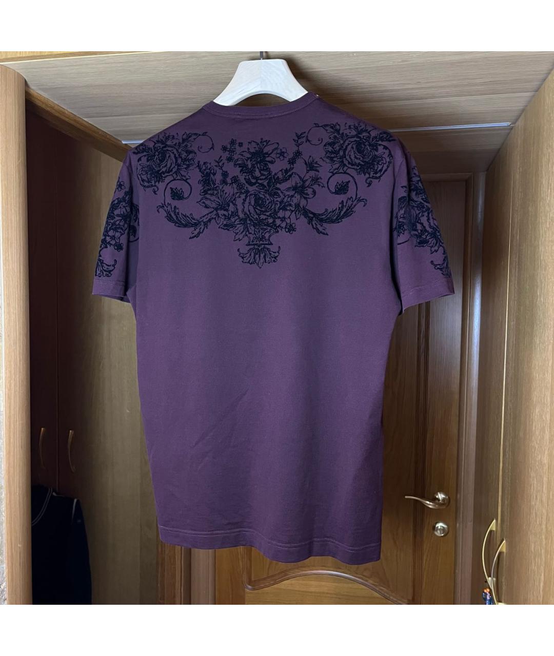 DOLCE&GABBANA Бордовая хлопковая футболка, фото 2