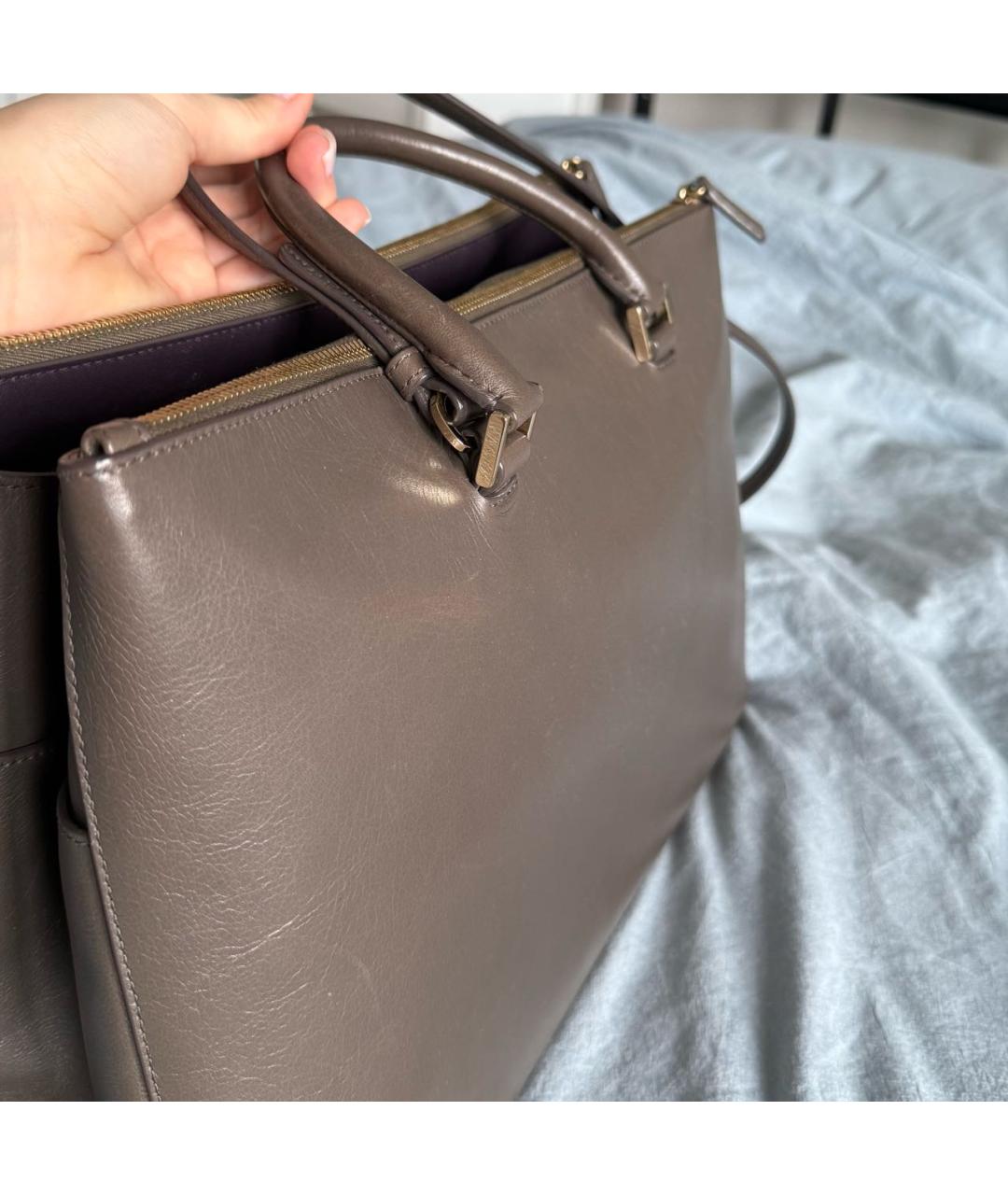 JIL SANDER Коричневая кожаная сумка с короткими ручками, фото 2