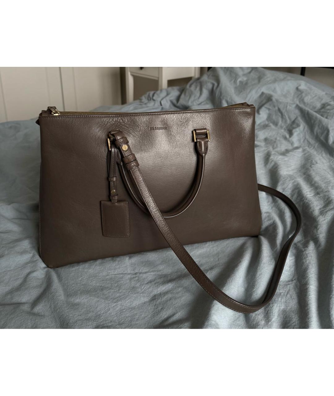 JIL SANDER Коричневая кожаная сумка с короткими ручками, фото 7