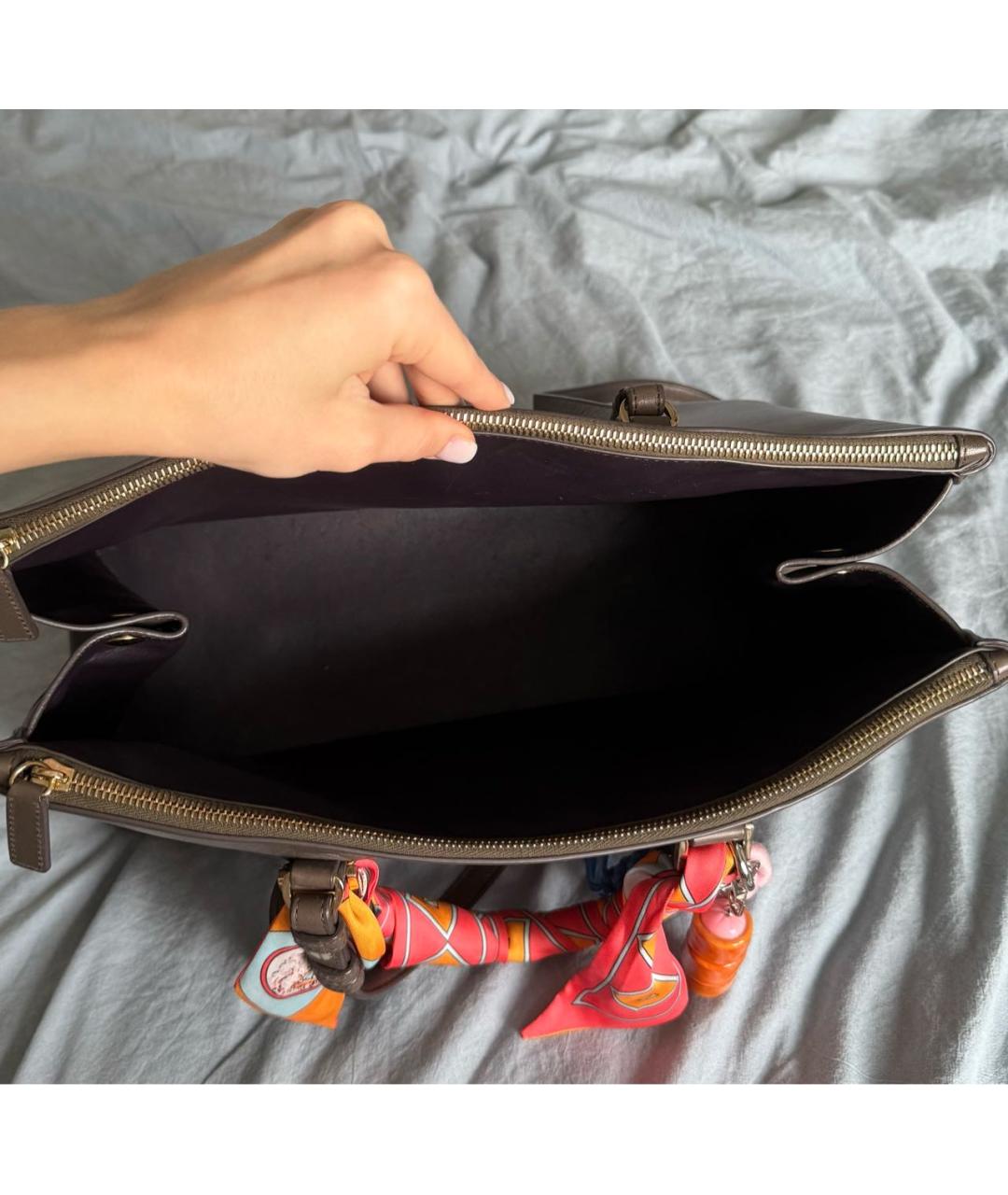 JIL SANDER Коричневая кожаная сумка с короткими ручками, фото 4