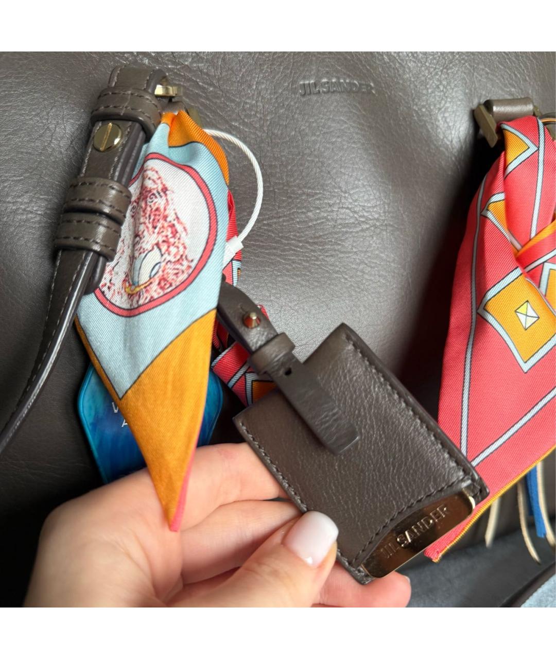 JIL SANDER Коричневая кожаная сумка с короткими ручками, фото 6