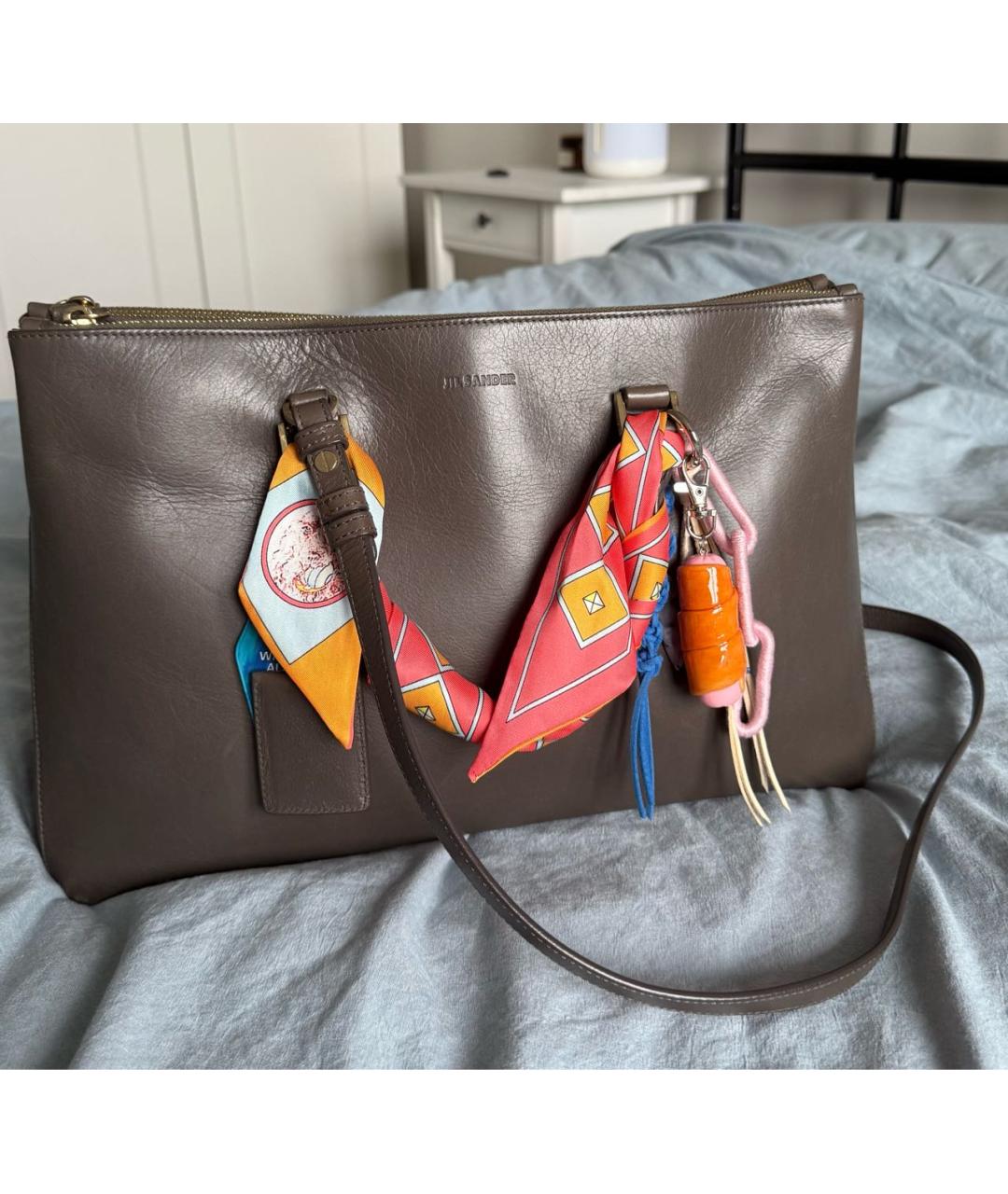 JIL SANDER Коричневая кожаная сумка с короткими ручками, фото 5