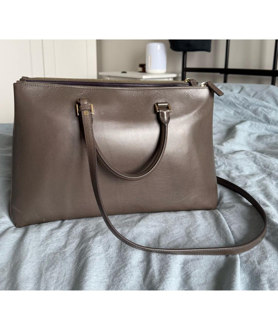 JIL SANDER Коричневая кожаная сумка с короткими ручками, фото 3