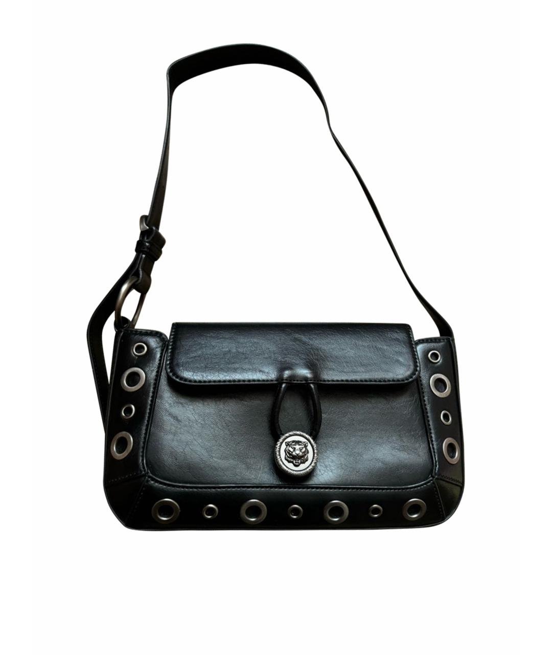 JUST CAVALLI Черная кожаная сумка через плечо, фото 1