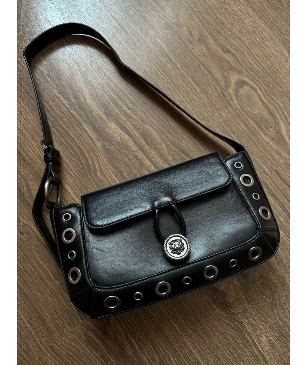 JUST CAVALLI Черная кожаная сумка через плечо, фото 4