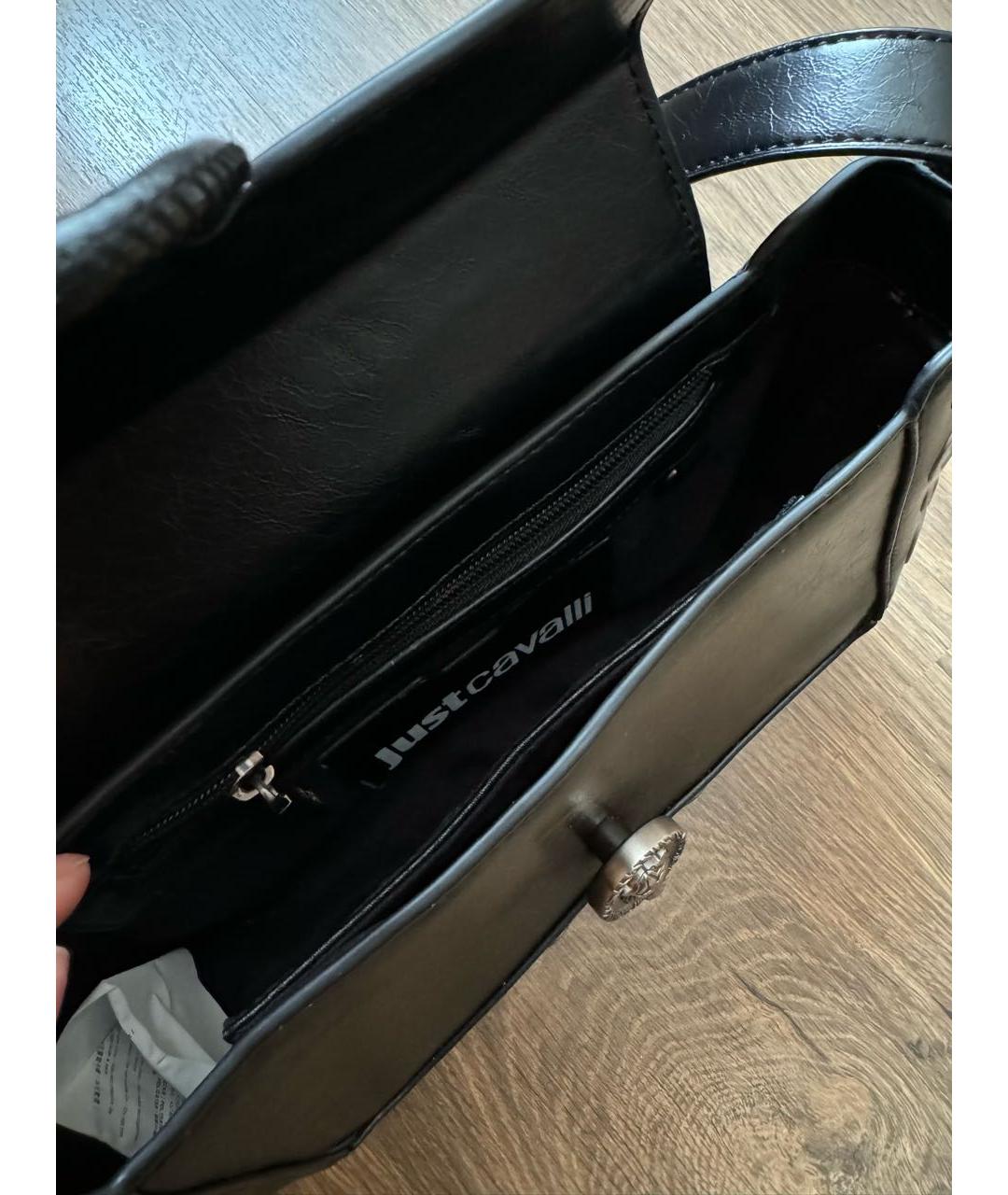 JUST CAVALLI Черная кожаная сумка через плечо, фото 3