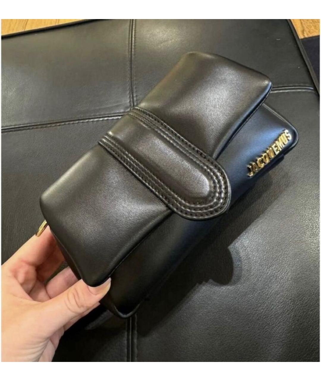 JACQUEMUS Черная кожаная сумка через плечо, фото 4