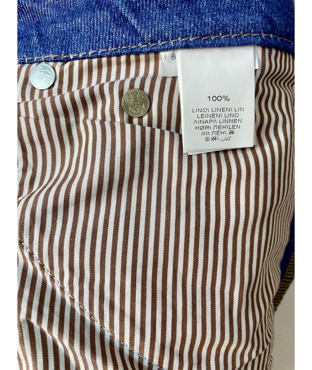 BRUNELLO CUCINELLI Синие льняные повседневные брюки, фото 6