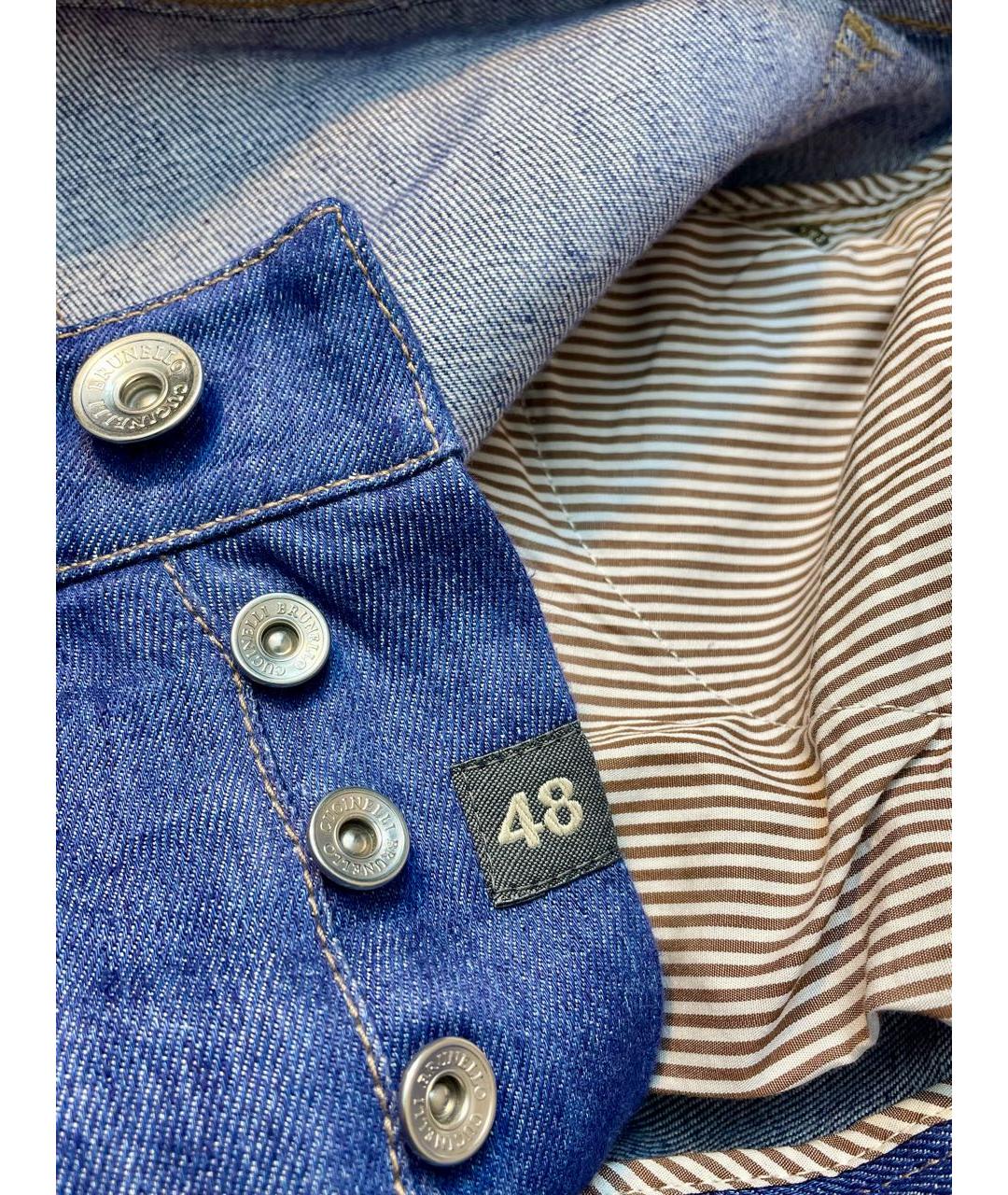 BRUNELLO CUCINELLI Синие льняные повседневные брюки, фото 3