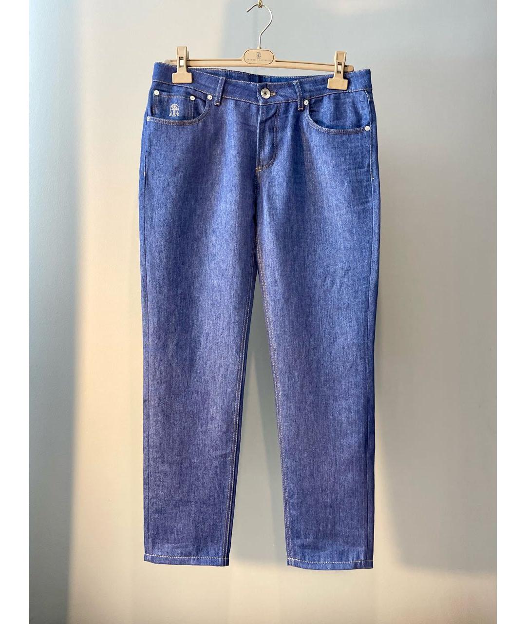 BRUNELLO CUCINELLI Синие льняные повседневные брюки, фото 7