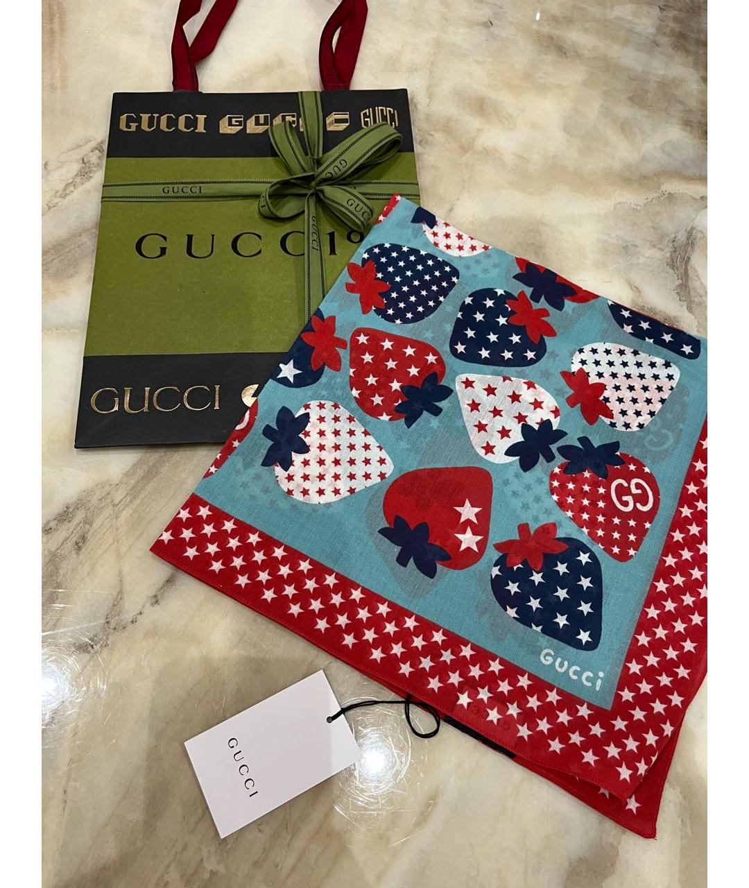 GUCCI Бирюзовый хлопковый платок, фото 3