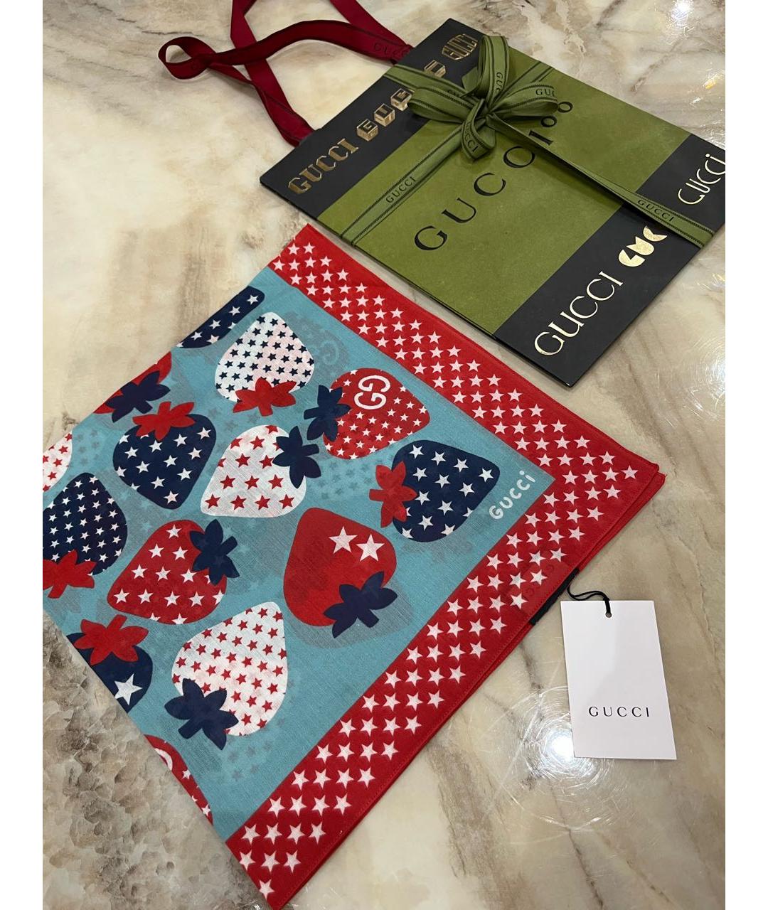 GUCCI Бирюзовый хлопковый платок, фото 2