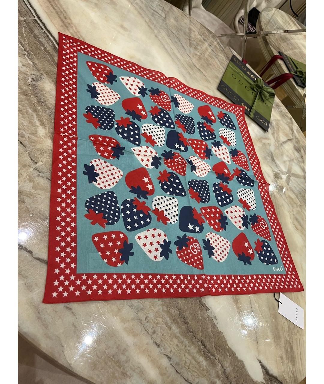 GUCCI Бирюзовый хлопковый платок, фото 7