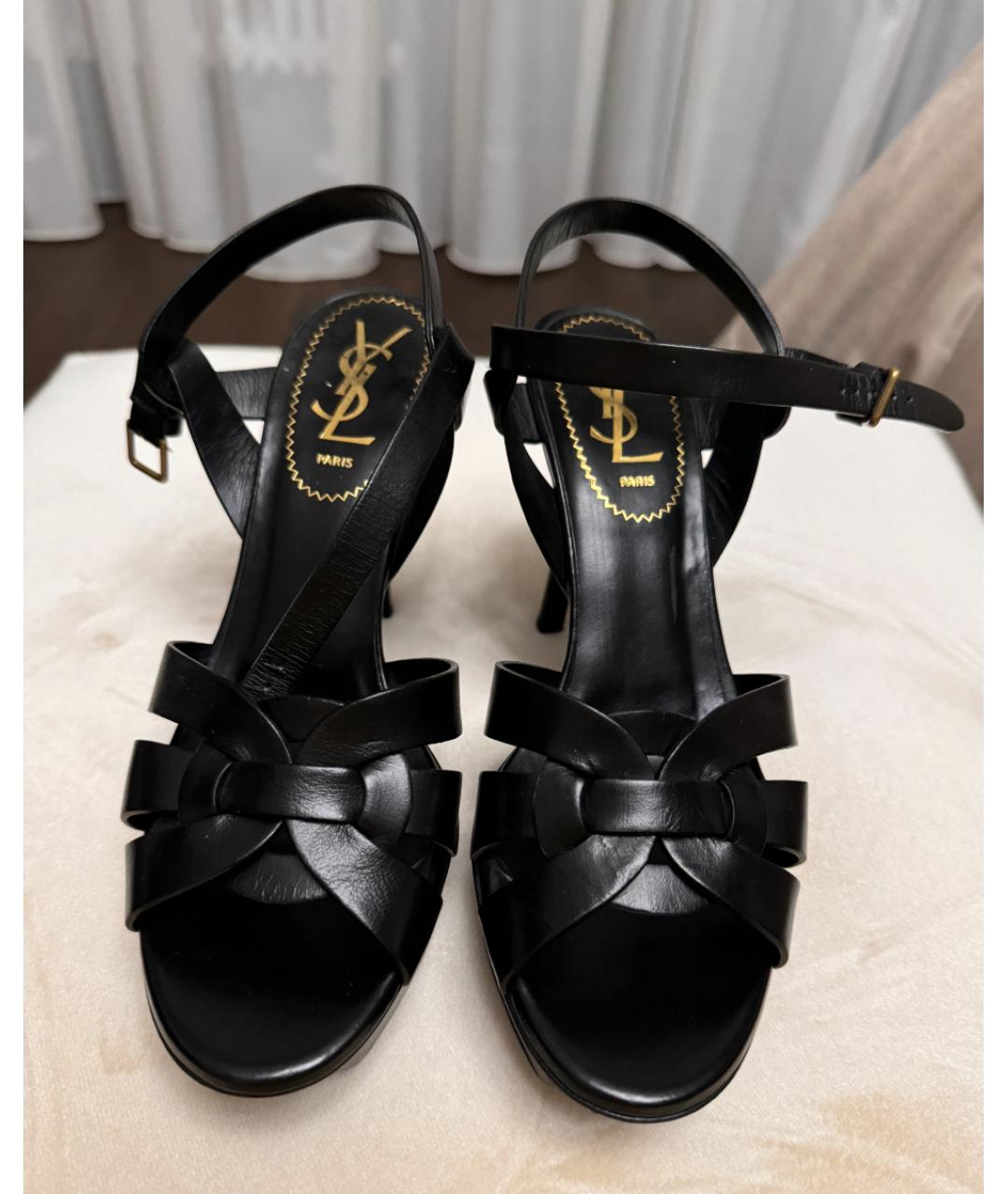 SAINT LAURENT Черные кожаные босоножки, фото 2