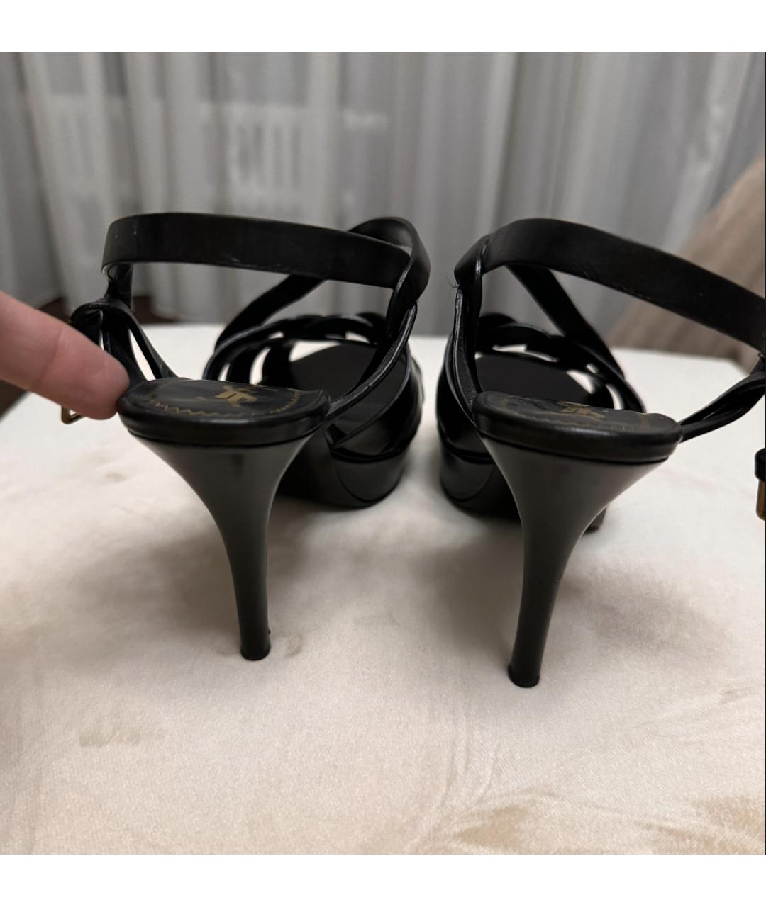 SAINT LAURENT Черные кожаные босоножки, фото 3