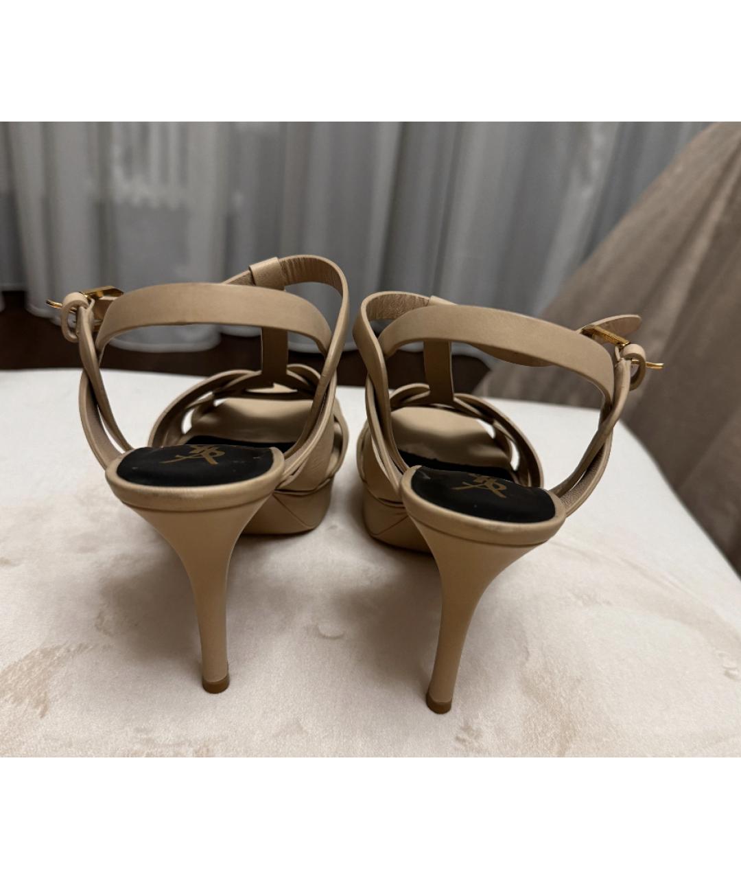 SAINT LAURENT Бежевые кожаные босоножки, фото 3