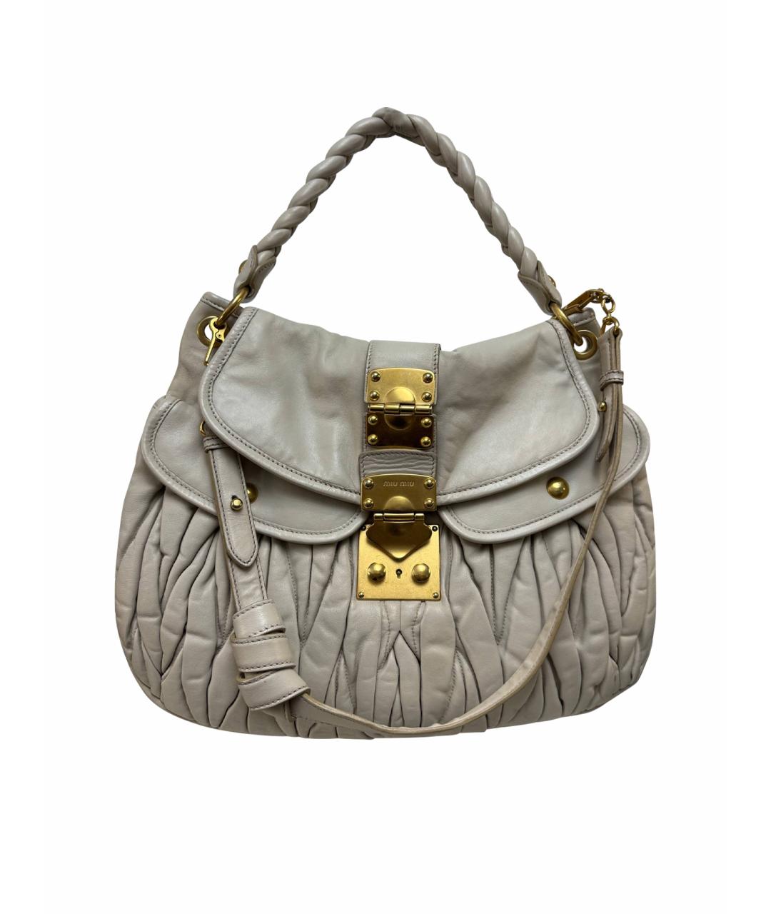 MIU MIU Бежевая кожаная сумка с короткими ручками, фото 1