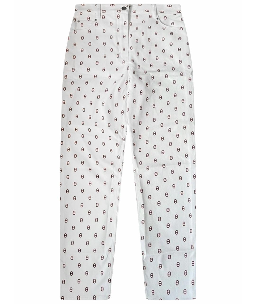 HERMES Белые хлопковые прямые брюки, фото 1