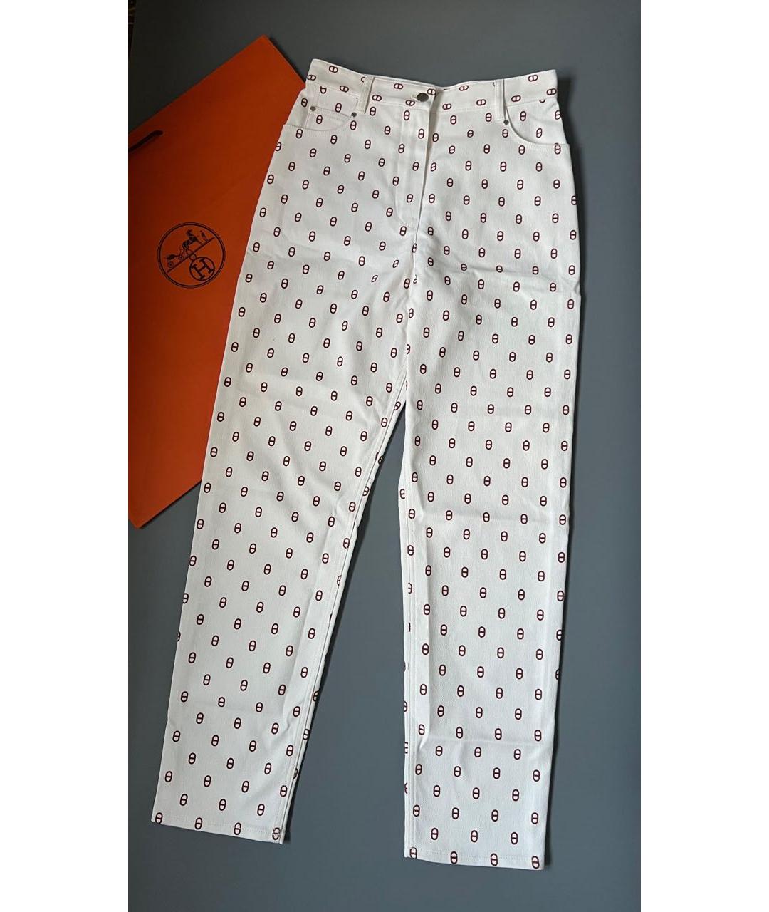 HERMES Белые хлопковые прямые брюки, фото 3