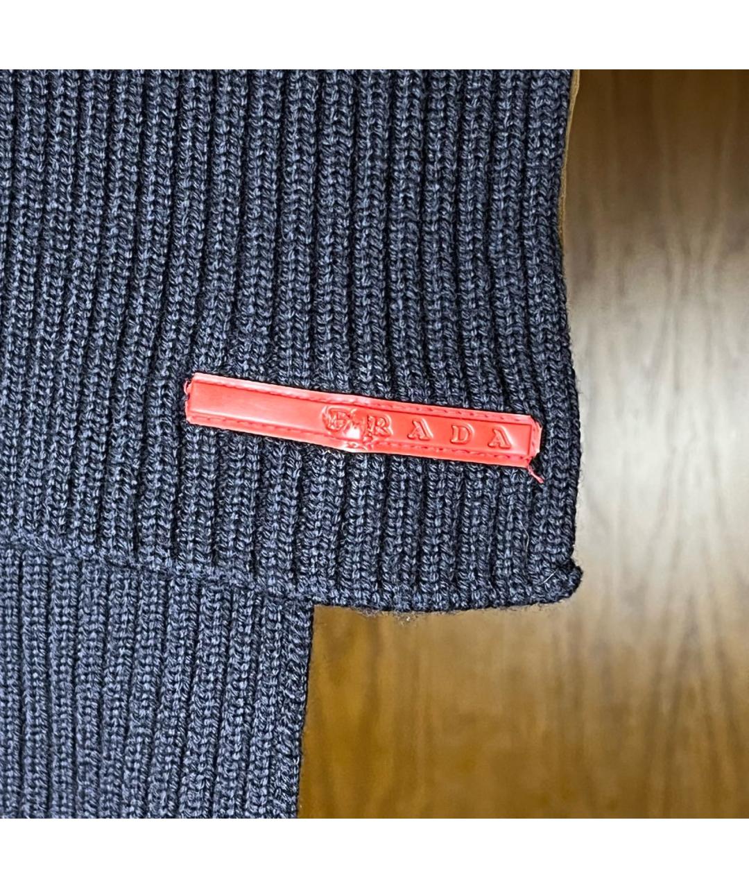PRADA Темно-синий шерстяной шарф, фото 2