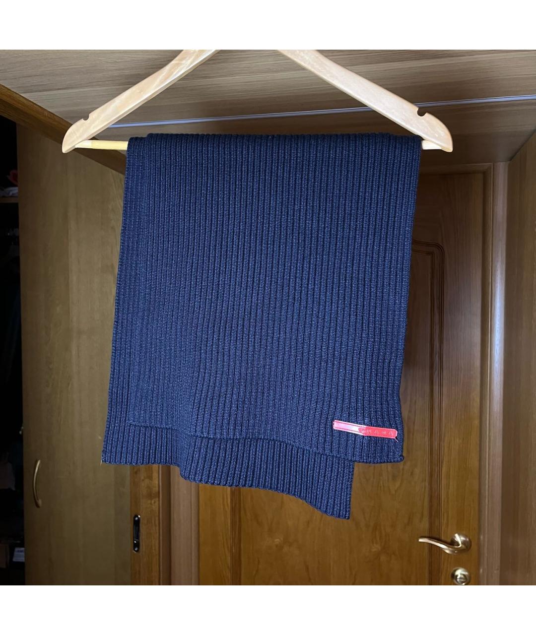 PRADA Темно-синий шерстяной шарф, фото 4