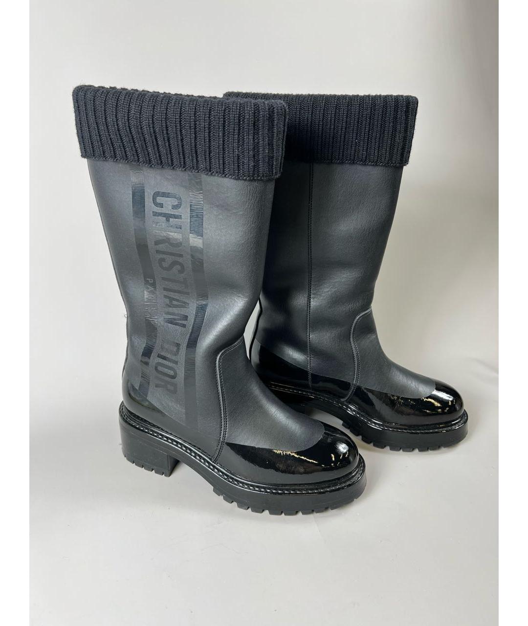 CHRISTIAN DIOR Черные кожаные сапоги, фото 3