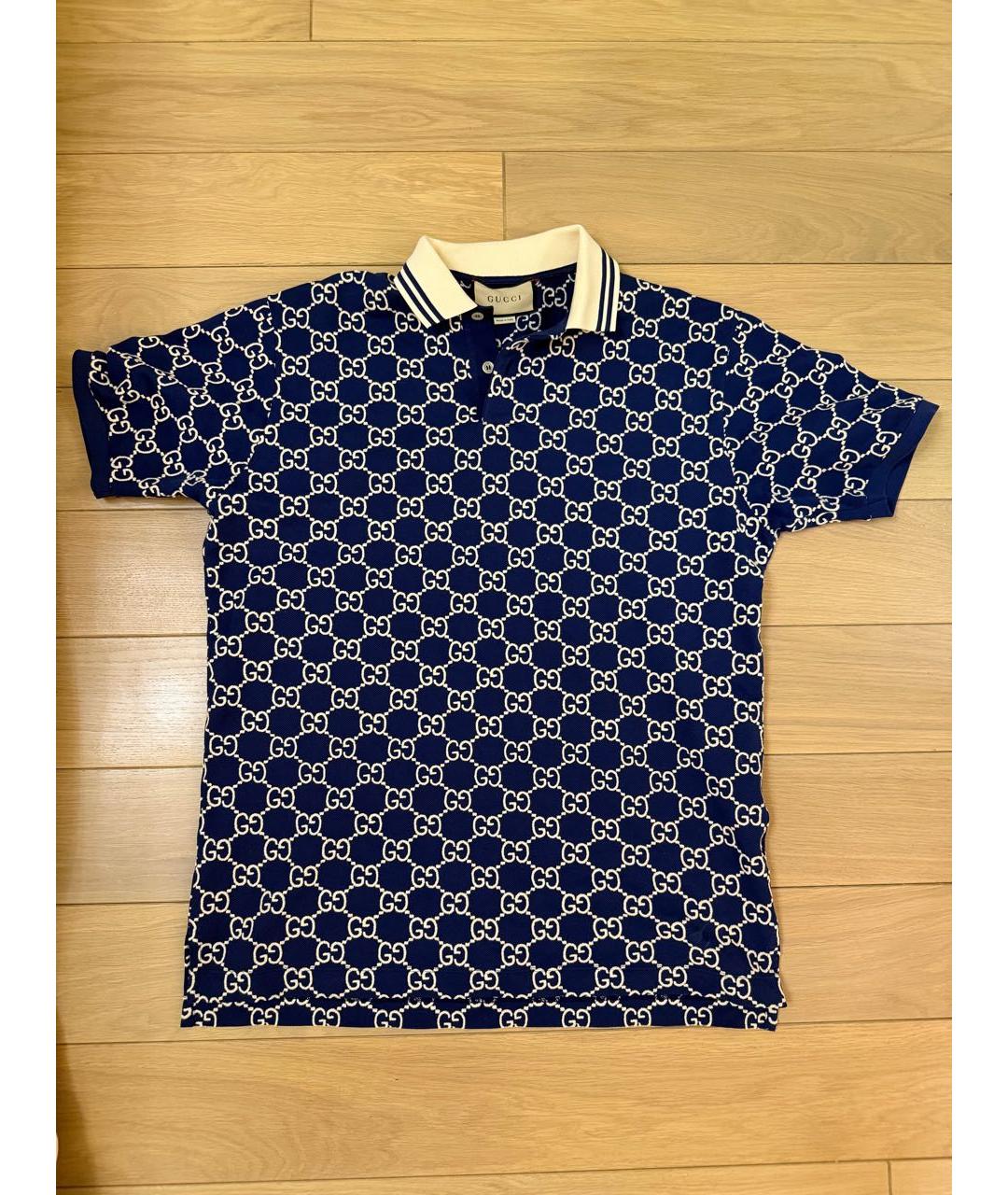 GUCCI Темно-синее хлопковое поло с коротким рукавом, фото 5