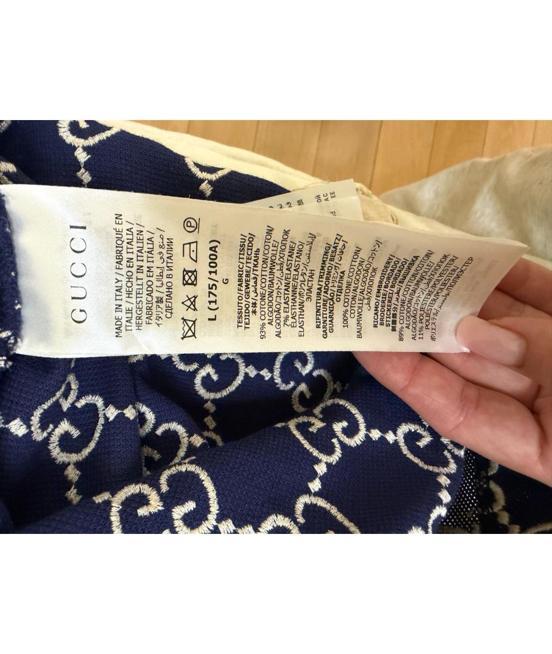 GUCCI Темно-синее хлопковое поло с коротким рукавом, фото 4
