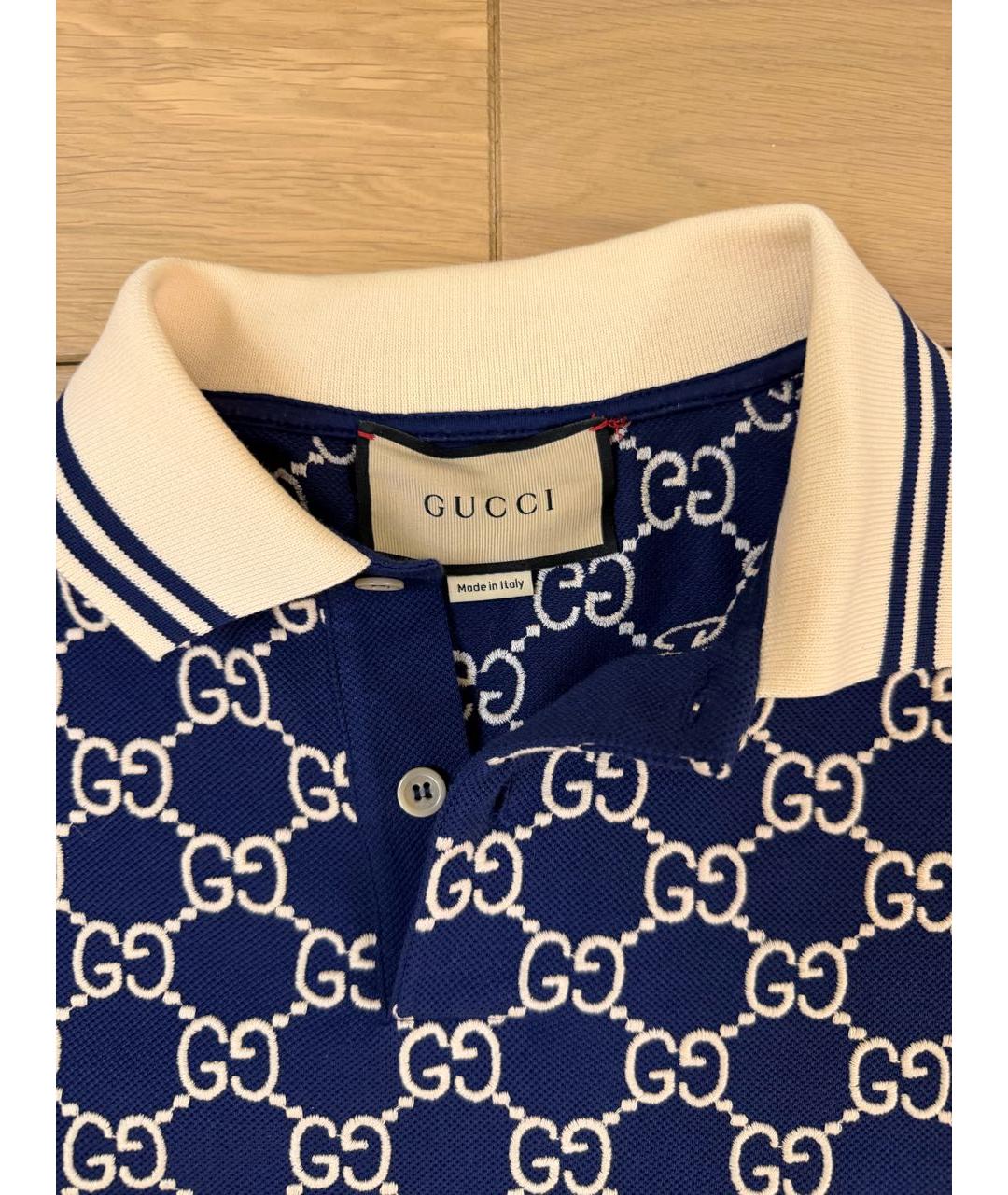 GUCCI Темно-синее хлопковое поло с коротким рукавом, фото 3