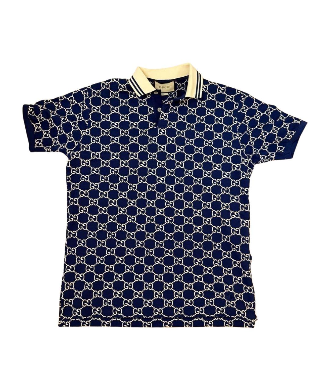 GUCCI Темно-синее хлопковое поло с коротким рукавом, фото 1