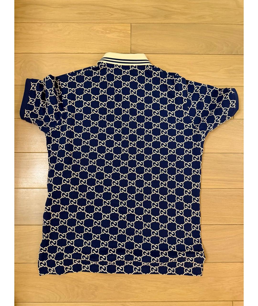 GUCCI Темно-синее хлопковое поло с коротким рукавом, фото 2