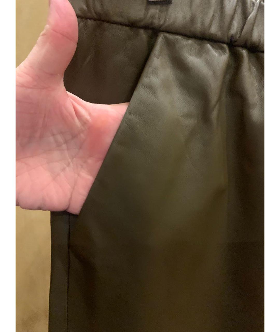 DROME Хаки кожаные прямые брюки, фото 4