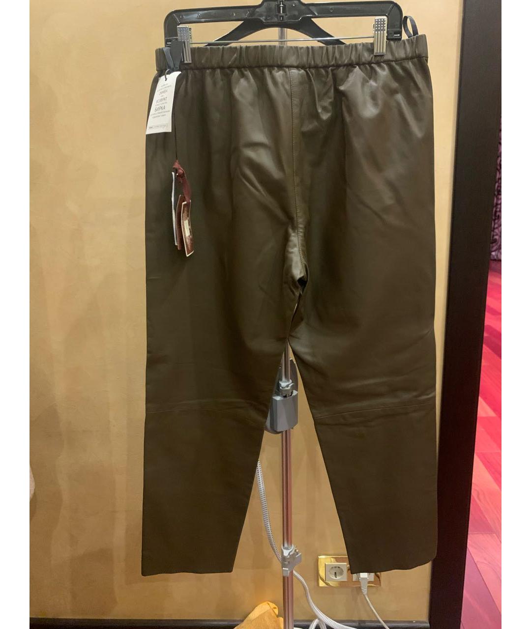 DROME Хаки кожаные прямые брюки, фото 2
