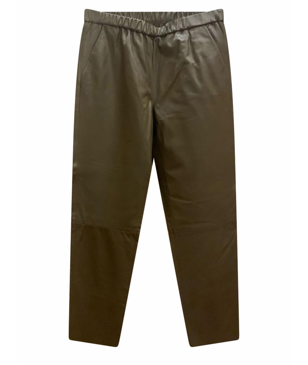DROME Хаки кожаные прямые брюки, фото 1