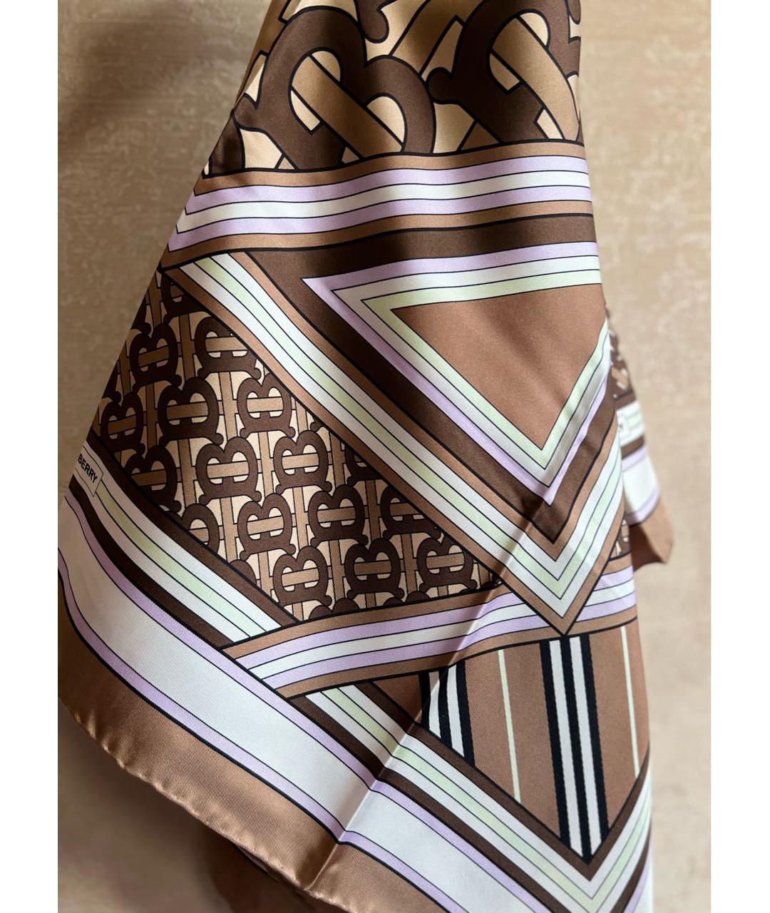 BURBERRY Коричневый шелковый платок, фото 6