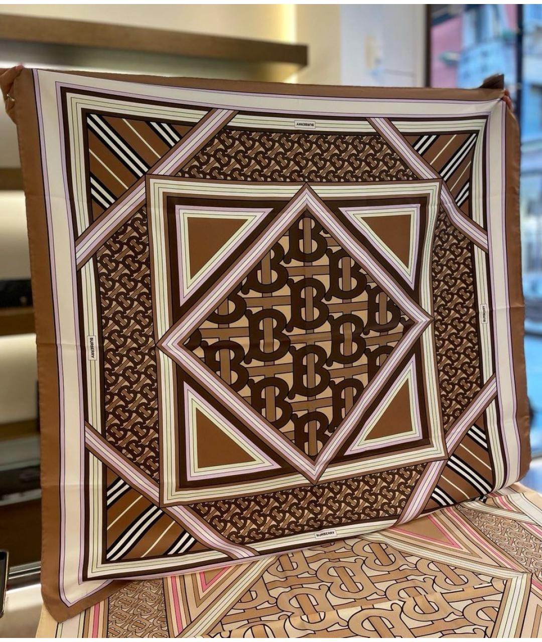 BURBERRY Коричневый шелковый платок, фото 2